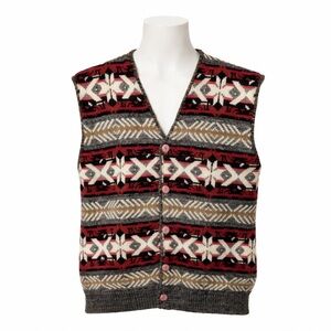 Size L Vintage Grey and Red Printed Grandpa Vest